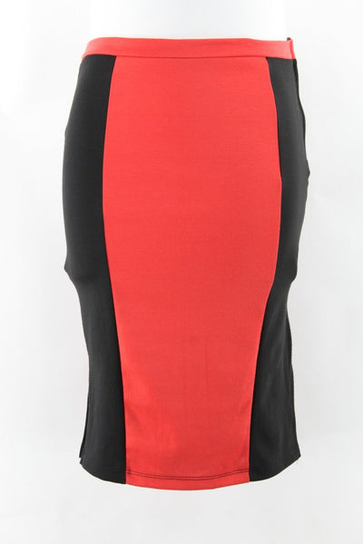 Sun & Moon NEW $29 S Black Red Straight 2 Split Sides Poly Spandex Skirt