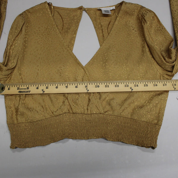 Kirious NEW Sz L Tan Brown Animal Print Crop V Neck Open Back Viscose Rayon Top