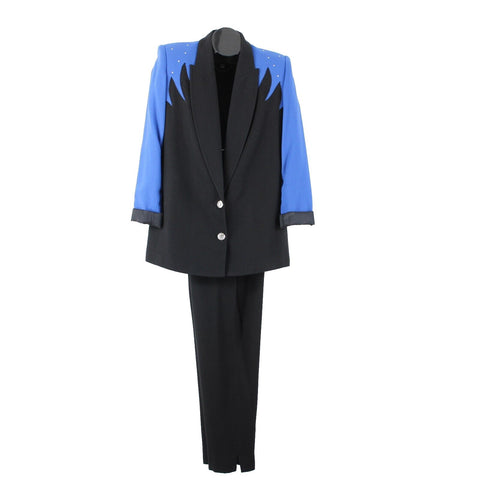 Criscione Sz XS Black Royal Blue Rhinestones Lined Polyester Acetate AS IS Suit