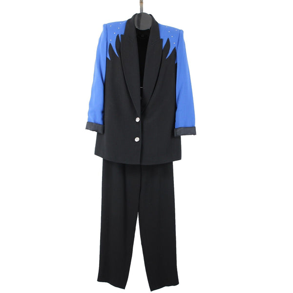 Criscione Sz XS Black Royal Blue Rhinestones Lined Polyester Acetate AS IS Suit