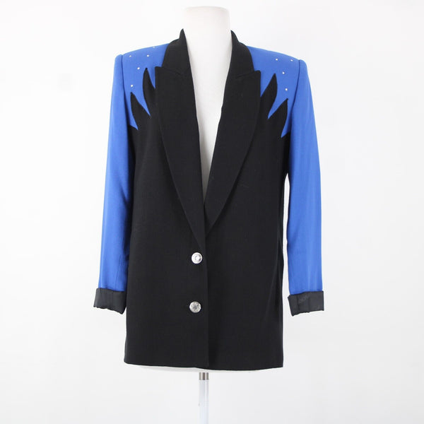 Criscione Sz XS Black Royal Blue Rhinestones Lined Polyester Acetate AS IS Suit