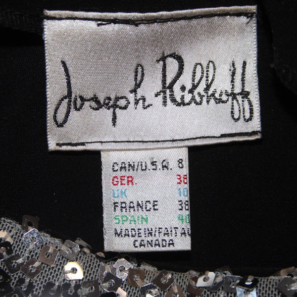 Joseph Ribkoff Top Sz 8 Black Silver Sequin Cuff n Collar Polyester Spandex Top