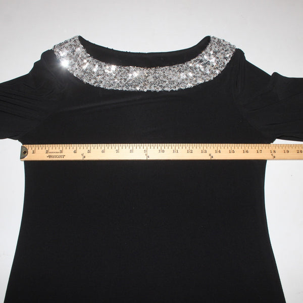 Joseph Ribkoff Top Sz 8 Black Silver Sequin Cuff n Collar Polyester Spandex Top