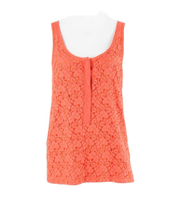 J Crew Sz M Orange Lace Overlay Hidden Button Tab Cotton Nylon Top