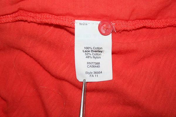 J Crew Sz M Orange Lace Overlay Hidden Button Tab Cotton Nylon Top