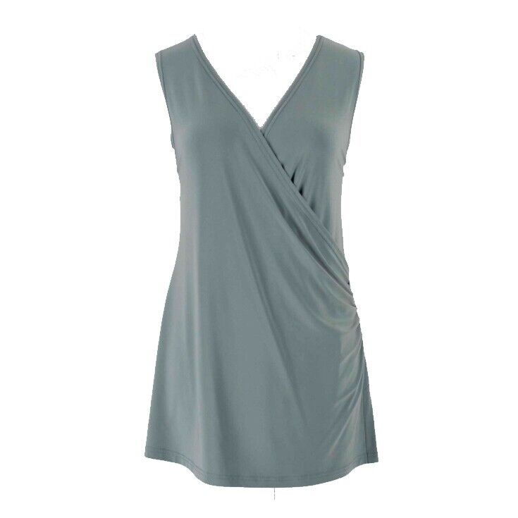 Simpli The Best Sz 10 Moss Green Side Ruch Double V Poly Spandex Knit Top