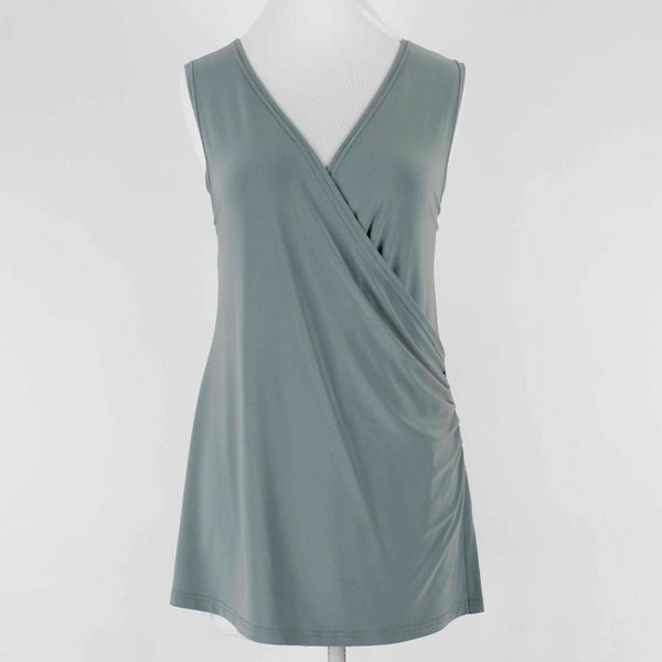 Simpli The Best Sz 10 Moss Green Side Ruch Double V Poly Spandex Knit Top