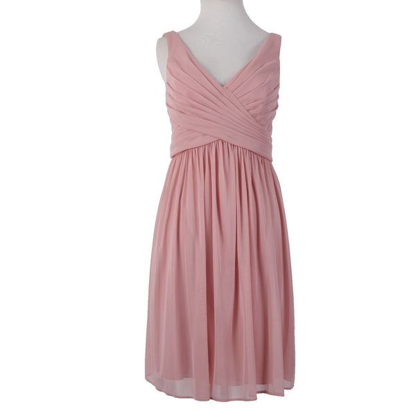 Davids Bridal Dress Sz 12 Pink Lined Scoop Back Criss Cross Front 100%Poly Dress