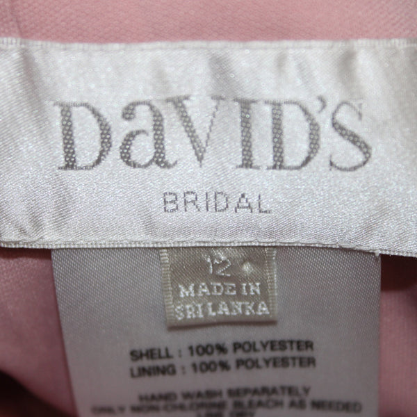 Davids Bridal Dress Sz 12 Pink Lined Scoop Back Criss Cross Front 100%Poly Dress