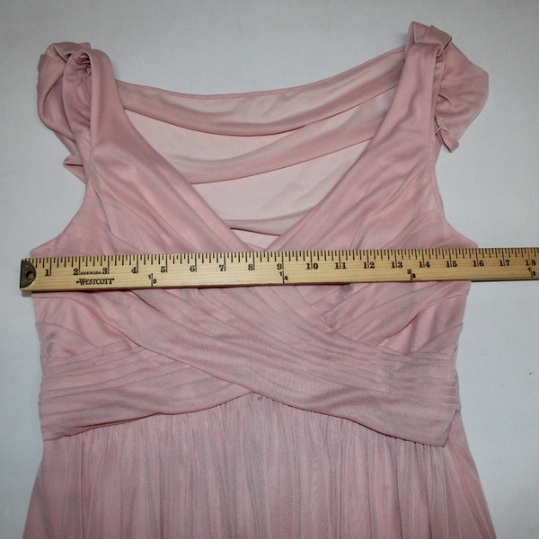 Davids Bridal Dress Sz 12 Pink Lined Scoop Back Criss Cross Front 100%Poly Dress