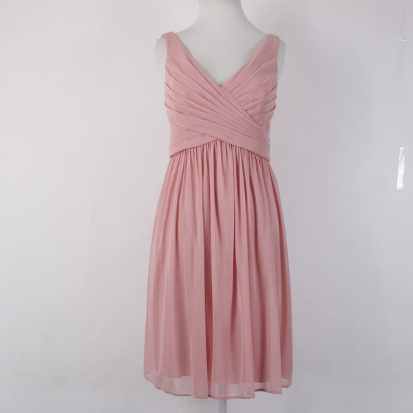 Davids Bridal Dress Sz 12 Pink Lined Scoop Back Criss Cross Front 100%Poly Dress