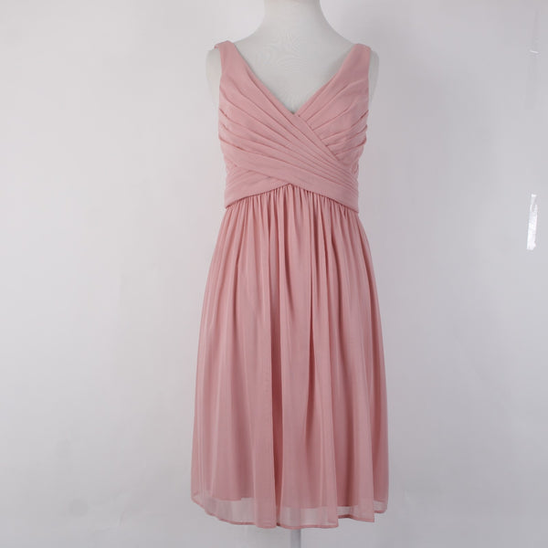 Davids Bridal Dress Sz 12 Pink Lined Scoop Back Criss Cross Front 100%Poly Dress