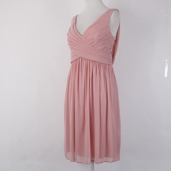 Davids Bridal Dress Sz 12 Pink Lined Scoop Back Criss Cross Front 100%Poly Dress