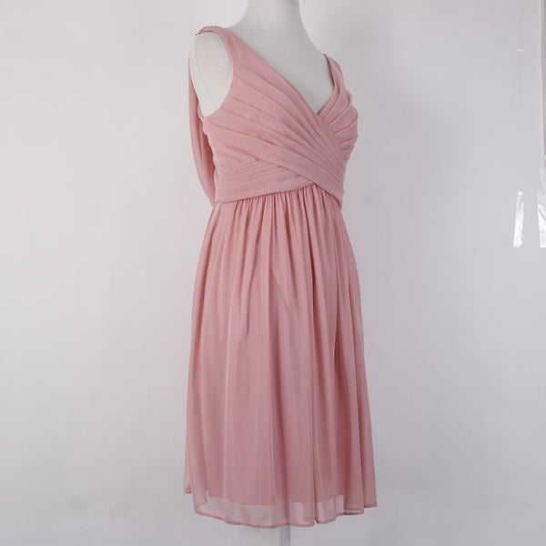 Davids Bridal Dress Sz 12 Pink Lined Scoop Back Criss Cross Front 100%Poly Dress