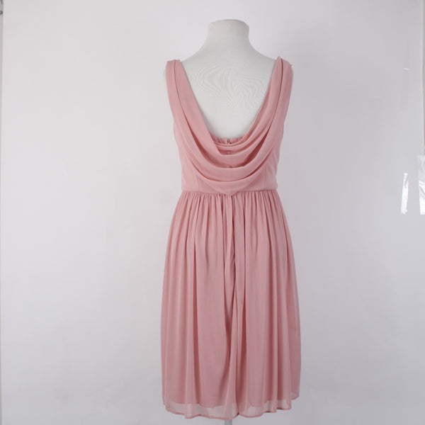 Davids Bridal Dress Sz 12 Pink Lined Scoop Back Criss Cross Front 100%Poly Dress