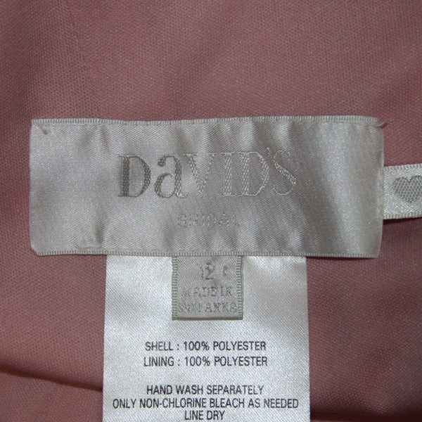 Davids Bridal Dress Sz 12 Pink Lined Scoop Back Criss Cross Front 100%Poly Dress