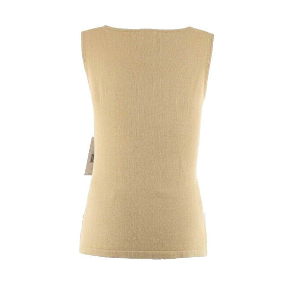 Pierre Cardin NEW $24 L Camel Yellow Brown Beaded 100% Cotton Knit Top