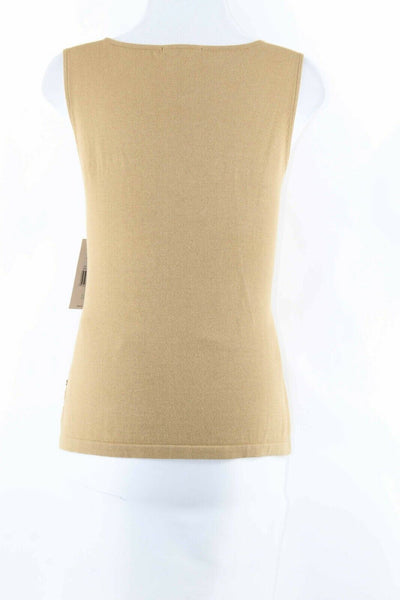 Pierre Cardin NEW $24 L Camel Yellow Brown Beaded 100% Cotton Knit Top
