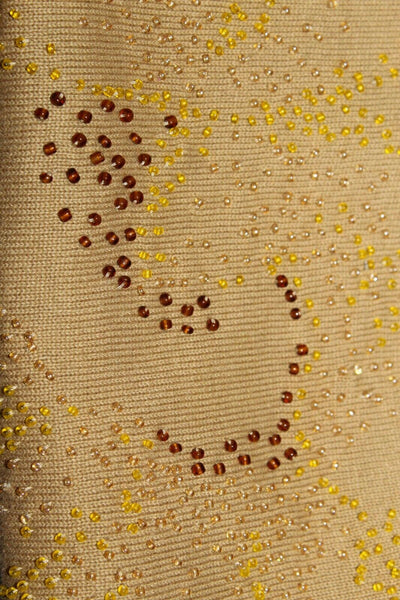Pierre Cardin NEW $24 L Camel Yellow Brown Beaded 100% Cotton Knit Top