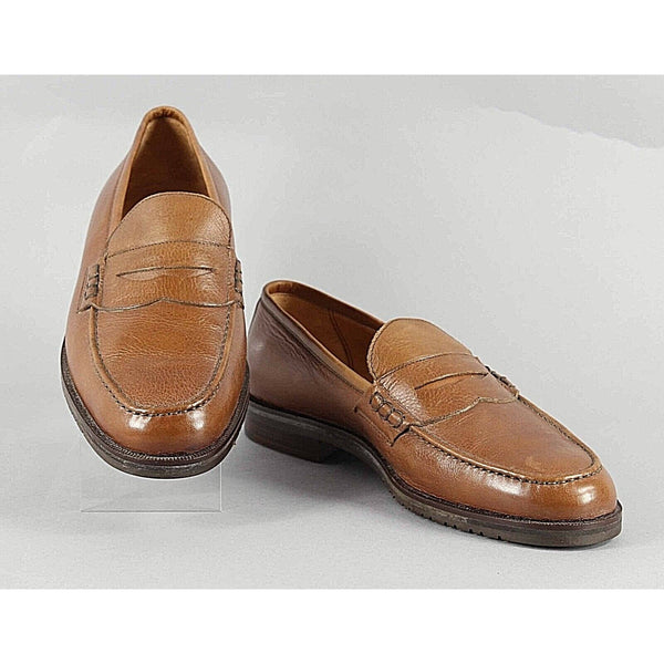 Dawjnson Sz 43.5 Handmade Cognac Brown Leather Men's Loafers