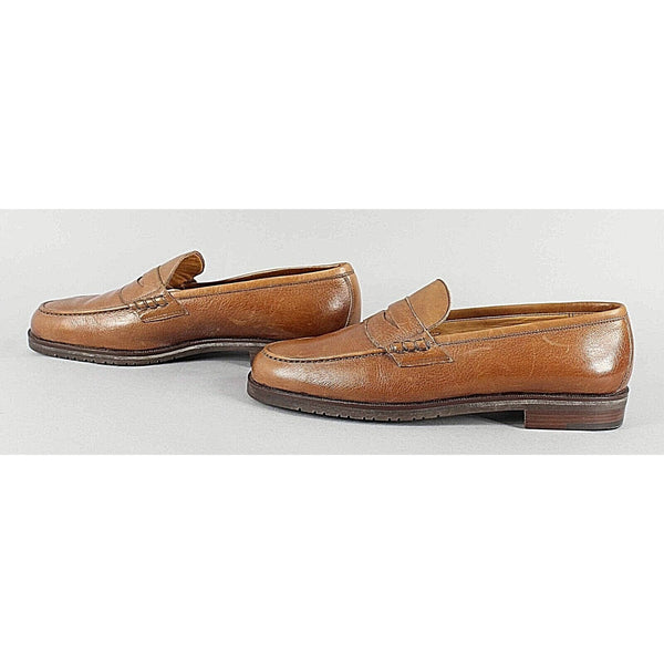 Dawjnson Sz 43.5 Handmade Cognac Brown Leather Men's Loafers