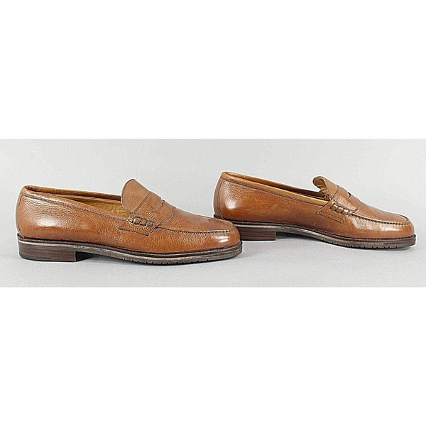 Dawjnson Sz 43.5 Handmade Cognac Brown Leather Men's Loafers