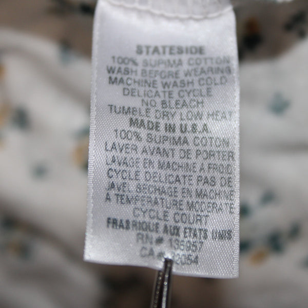 Stateside Sz M White Teal Gold Floral Button Front 100% Supima Cotton Knit Shirt