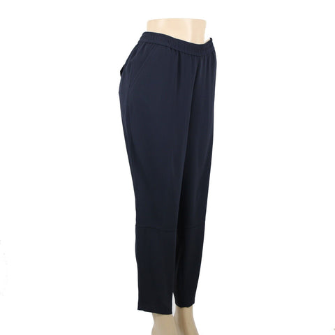 Ann Taylor NEW $98 Sz 10 x 29 Navy Blue Pockets Elastic Waist Acetate Poly Pant
