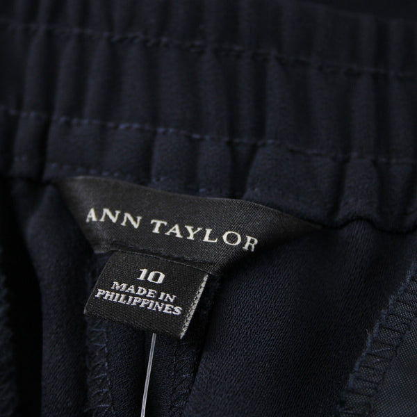 Ann Taylor NEW $98 Sz 10 x 29 Navy Blue Pockets Elastic Waist Acetate Poly Pant