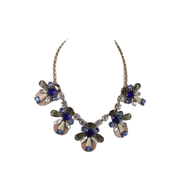 J Crew Necklace Blue Smoke Stone Crystal 18" Ext 2" Statement Bib Necklace