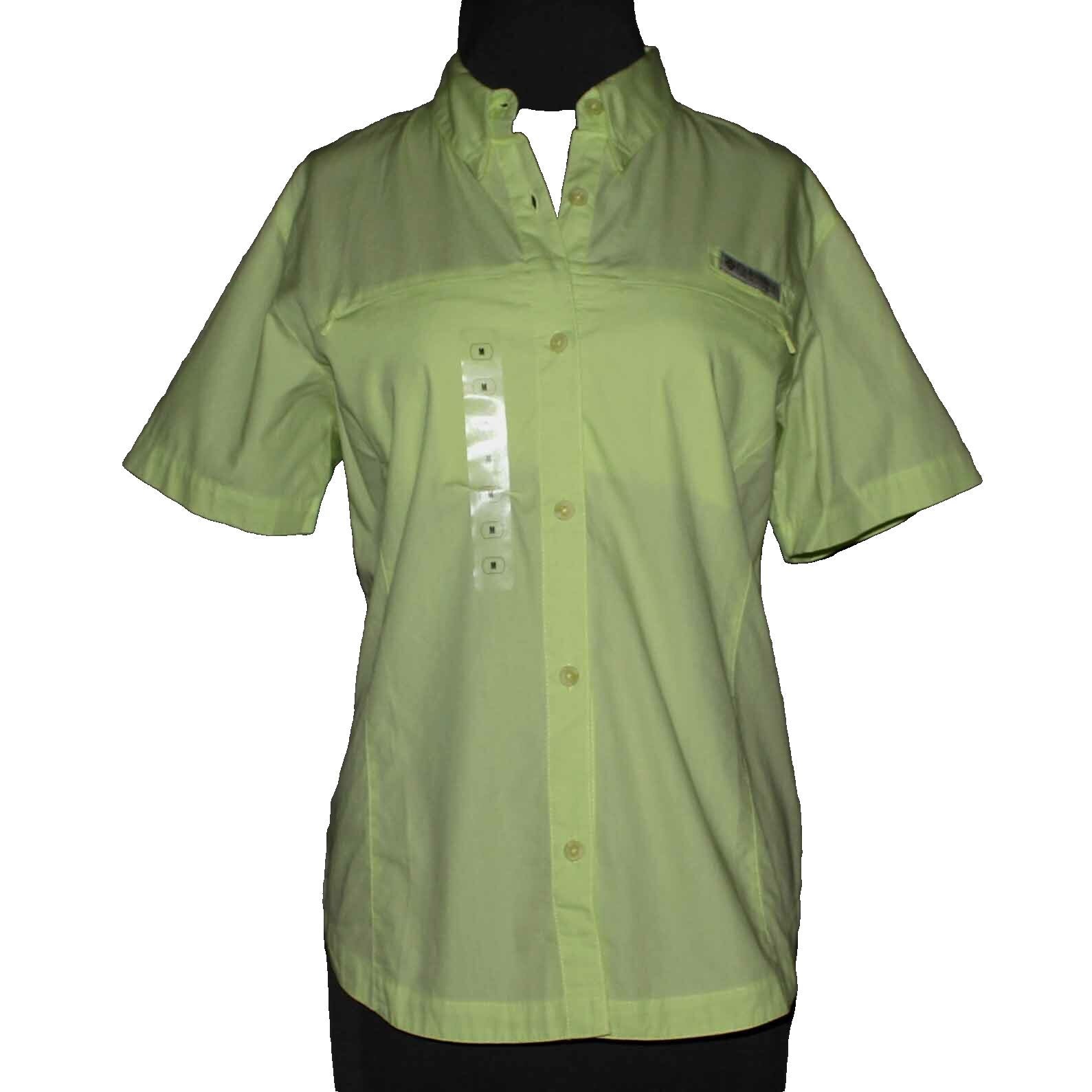 Columbia Sz M Lime Green Collared Sports Wear Breatheable 100% Cotton Top 336I