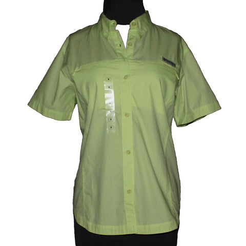 Columbia Sz M Lime Green Collared Sports Wear Breatheable 100% Cotton Top 336I