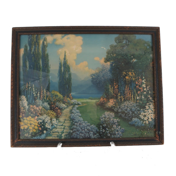 R Atkinson Lithography Framed Print 1920s 20 x 15 x 1 Idyllic Garden Path Print