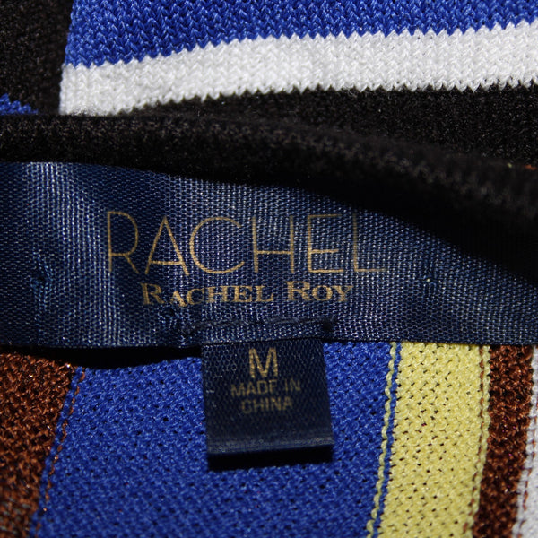 Rachel Roy Sz M Black Purple Multi Color Striped Collar Sheer Viscose Nylon Top