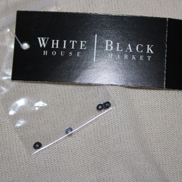 White House Black NEW $98 Sz S Cream Silver Sequin Collared Cotton Wrap Sweater