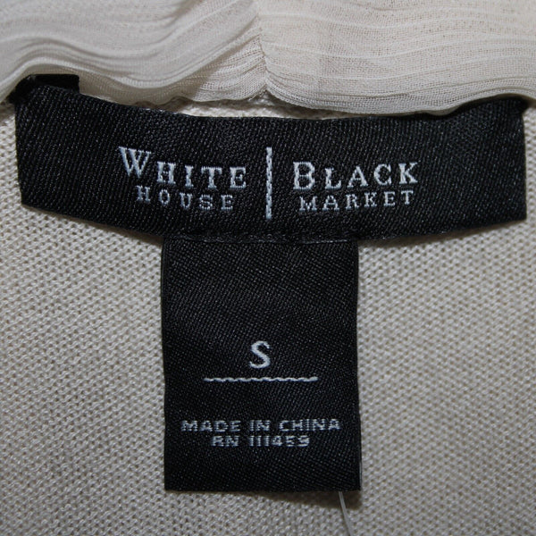 White House Black NEW $98 Sz S Cream Silver Sequin Collared Cotton Wrap Sweater