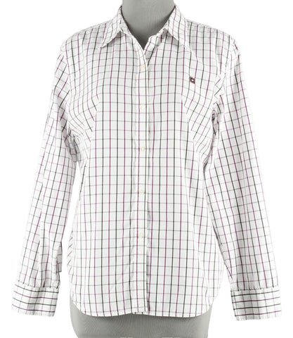 Chaps Sz L White Purple Black Button Front 100% Cotton Boys Shirt