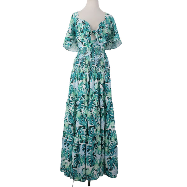 L'atiste By Amy Dress NEW Sz L Green Blue White Key Hole Open Back 100% Poly