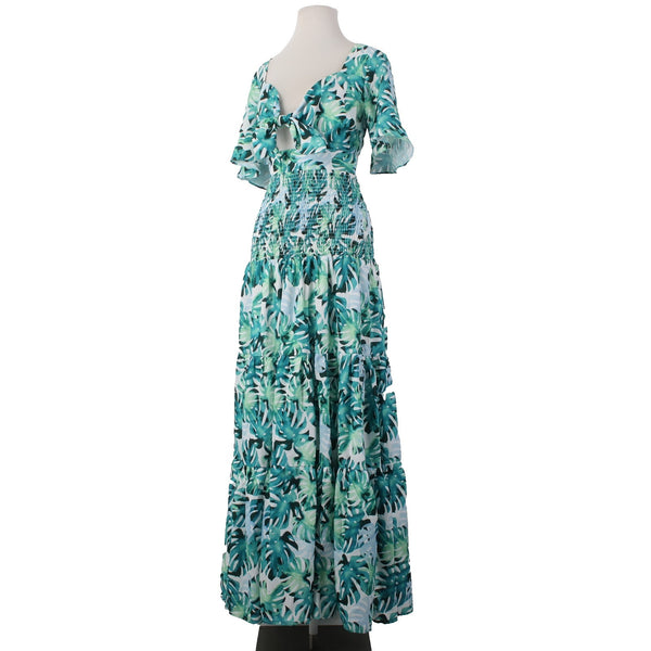 L'atiste By Amy Dress NEW Sz L Green Blue White Key Hole Open Back 100% Poly