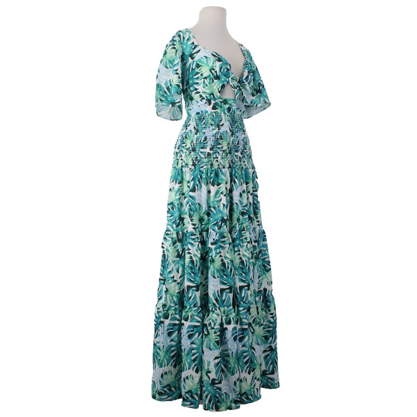 L'atiste By Amy Dress NEW Sz L Green Blue White Key Hole Open Back 100% Poly