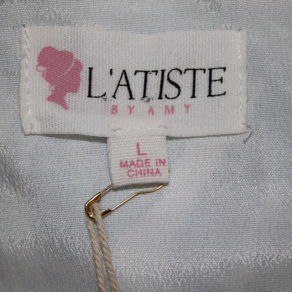 L'atiste By Amy Dress NEW Sz L Green Blue White Key Hole Open Back 100% Poly
