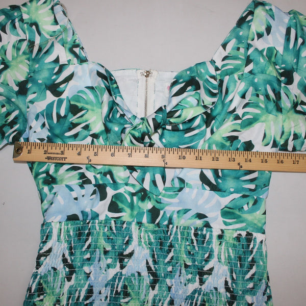 L'atiste By Amy Dress NEW Sz L Green Blue White Key Hole Open Back 100% Poly