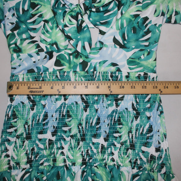 L'atiste By Amy Dress NEW Sz L Green Blue White Key Hole Open Back 100% Poly
