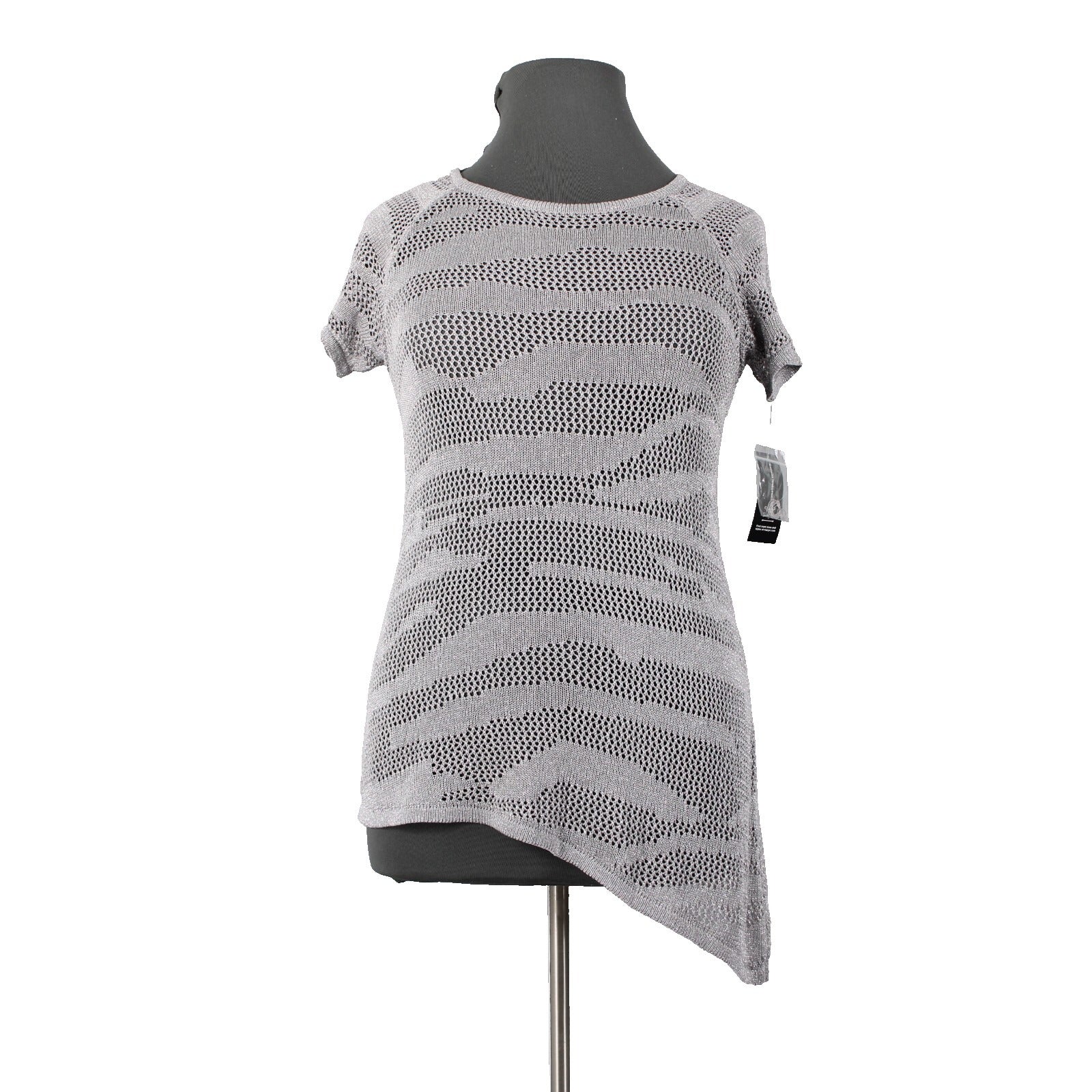 INC NEW $52 Sz XL Gray Metallic Blush Garden2 Open Knit Zebra Rayon Bld Asym Top