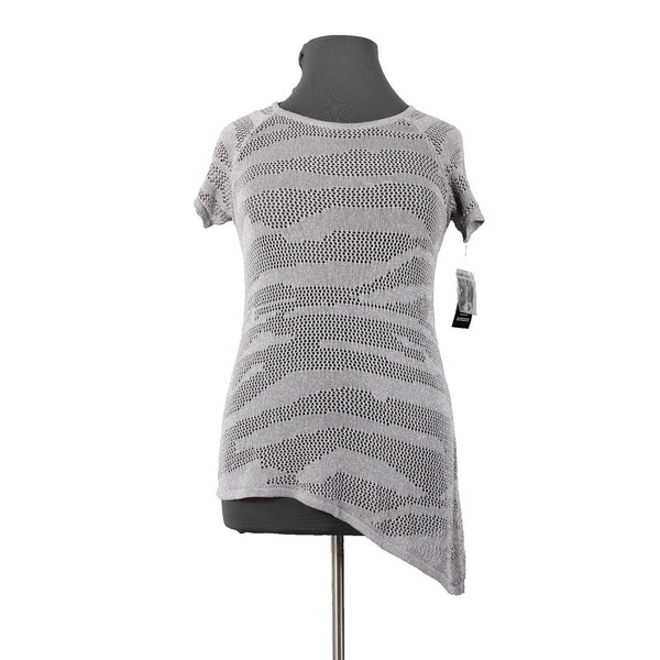 INC NEW $52 Sz XL Gray Metallic Blush Garden2 Open Knit Zebra Rayon Bld Asym Top