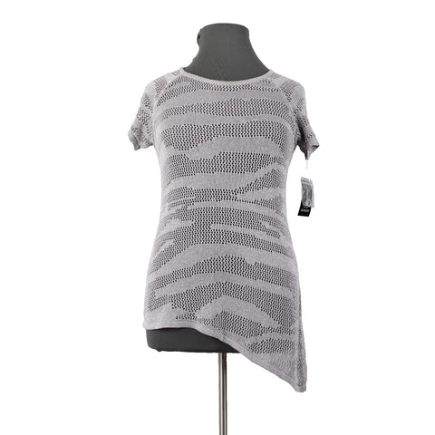 INC NEW $52 Sz XL Gray Metallic Blush Garden2 Open Knit Zebra Rayon Bld Asym Top