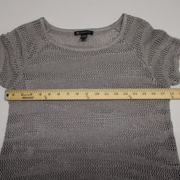 INC NEW $52 Sz XL Gray Metallic Blush Garden2 Open Knit Zebra Rayon Bld Asym Top
