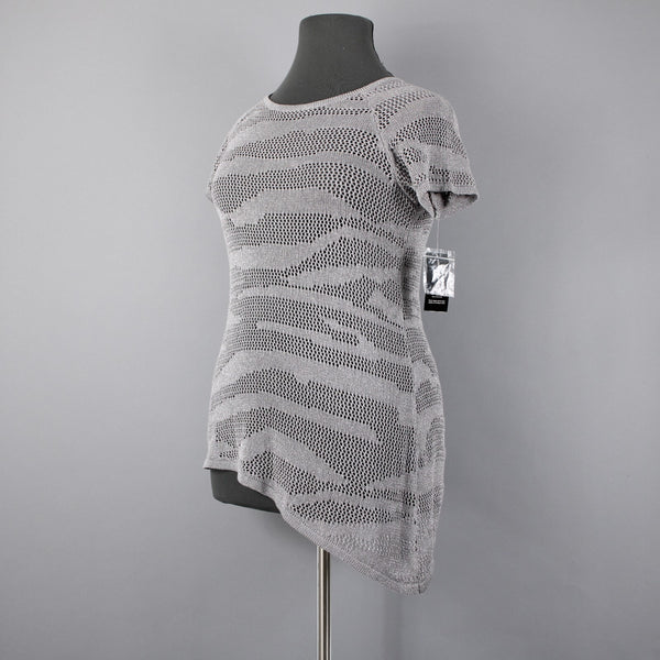 INC NEW $52 Sz XL Gray Metallic Blush Garden2 Open Knit Zebra Rayon Bld Asym Top