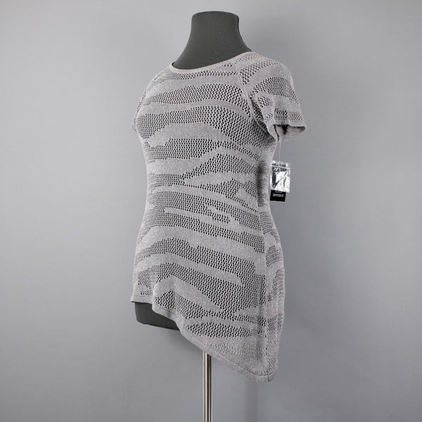 INC NEW $52 Sz XL Gray Metallic Blush Garden2 Open Knit Zebra Rayon Bld Asym Top
