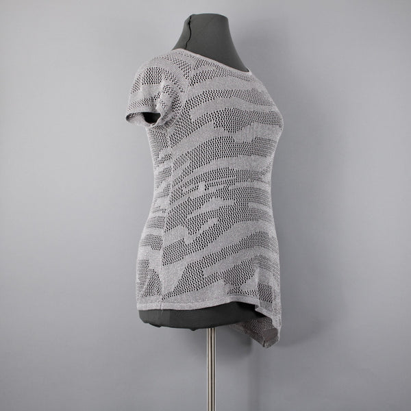 INC NEW $52 Sz XL Gray Metallic Blush Garden2 Open Knit Zebra Rayon Bld Asym Top